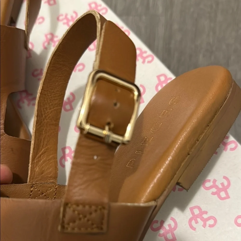 Sandales PIECES Gold and Brown Sandals With Chain Accent Size 37 - Picture 3 of 5